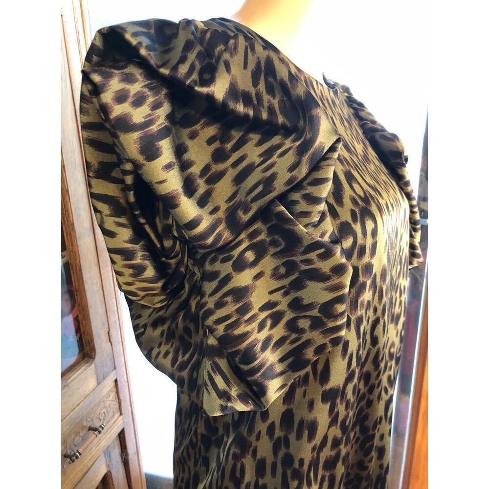 THML Leopard Print Olive Green Ruffled Sleeves Womens Shift Dress medium - Picture 4 of 8